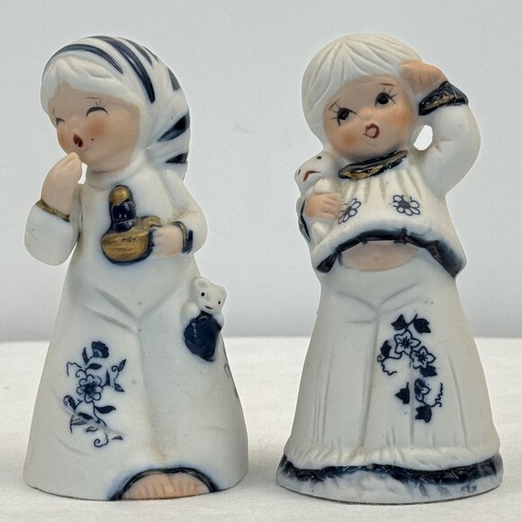Set of 2 Vintage Jasco Royal Majestic Bell Porcelain Bisque Girl Figurine Blue - Picture 1 of 16